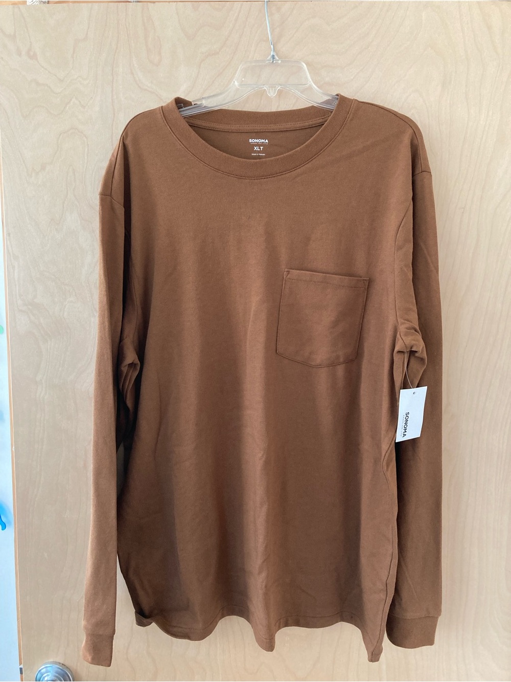 Sonoma NWT Long-Sleeve Caramel Brown Pocket T-Shirt Men's Size XL/XLT